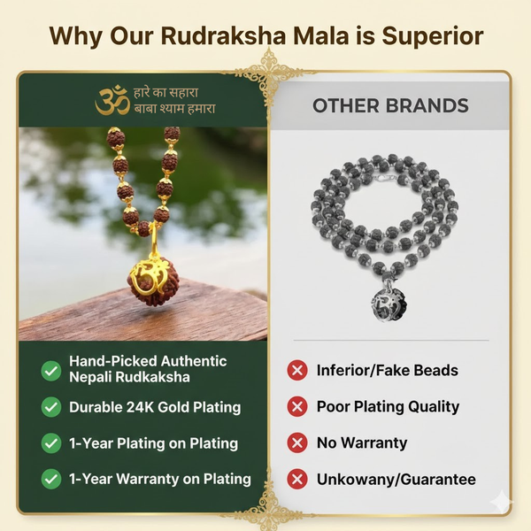 Rudraksha Necklace Om Shree Design Gold Plated Original Nepali