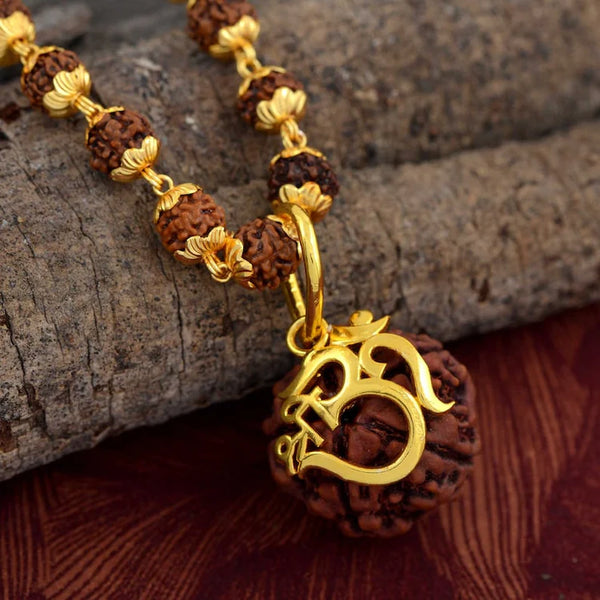 Rudraksha Necklace Om Shree Design Gold Plated Original Nepali