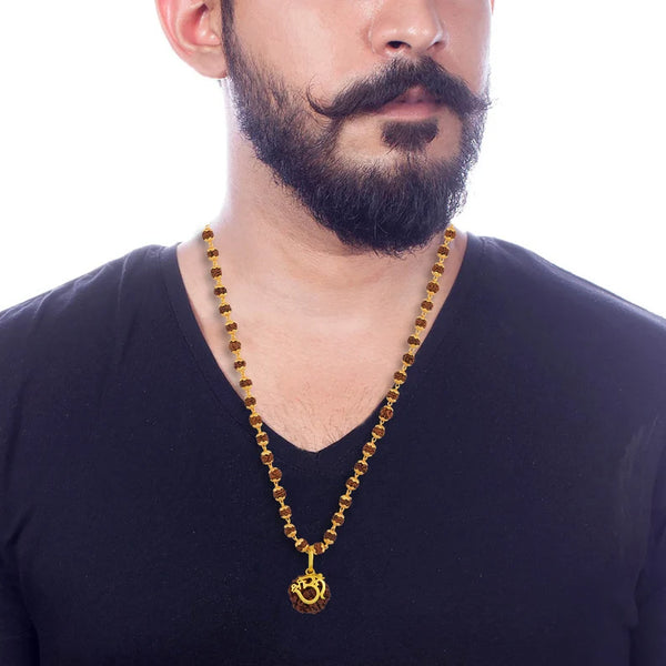 Rudraksha Necklace Om Shree Design Gold Plated Original Nepali